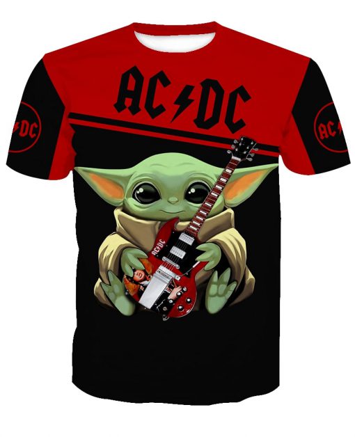 ACDC baby yoda all over print tshirt