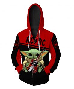 ACDC baby yoda all over print zip hoodie