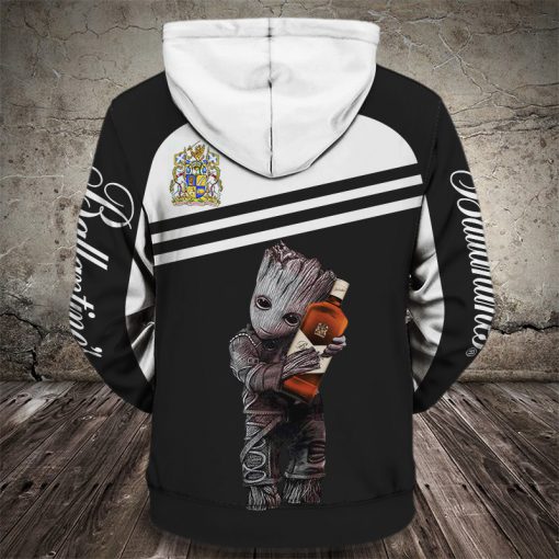 Baby groot hug ballantine's whisky full printing hoodie - back 1
