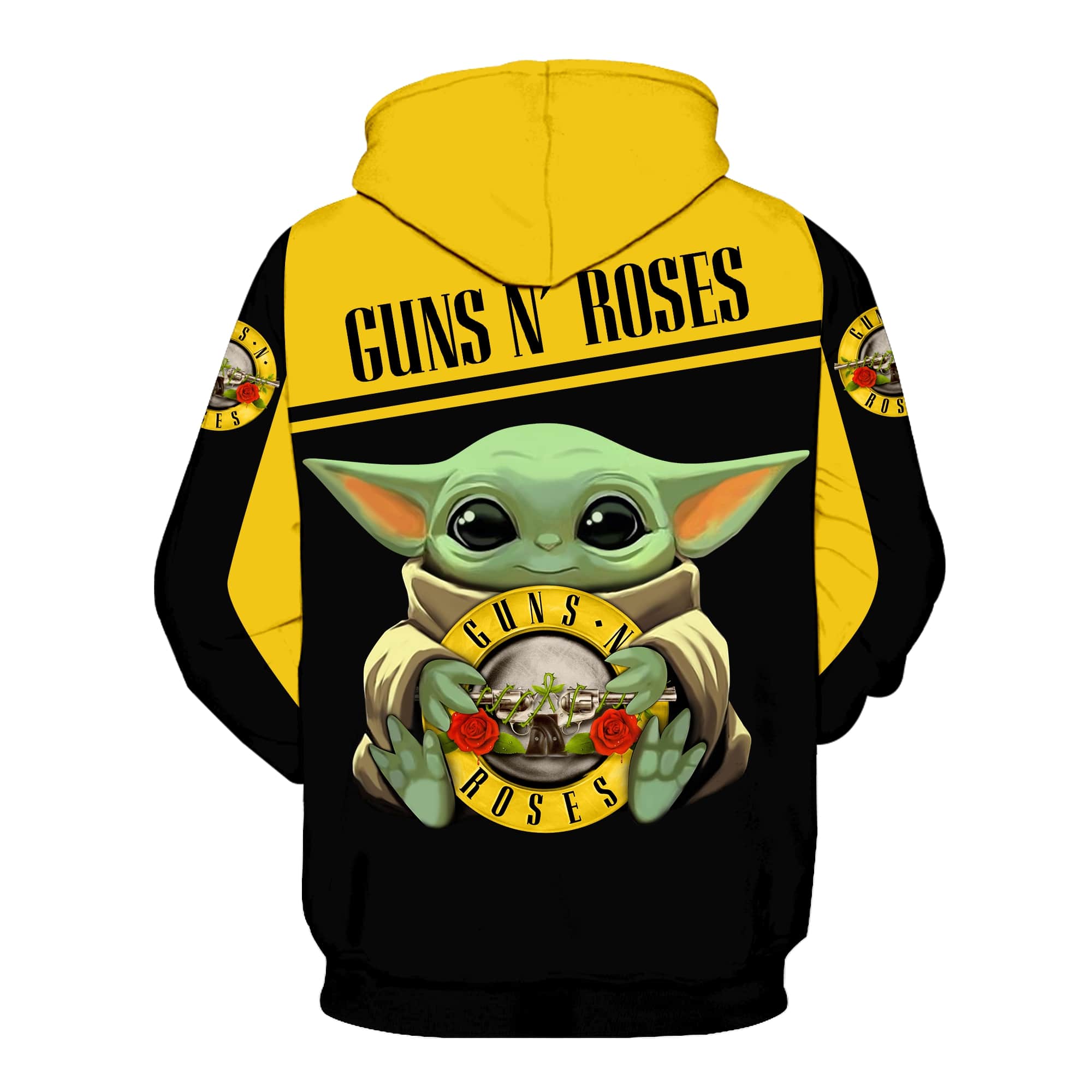 Baby yoda guns n' roses full printing hoodie - back