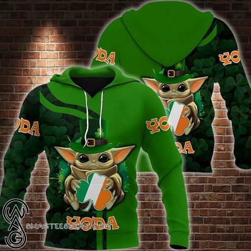 Baby yoda saint patricks day clover irish flag all over printed shirt