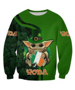 Baby yoda saint patricks day clover irish flag all over printed sweatshirt