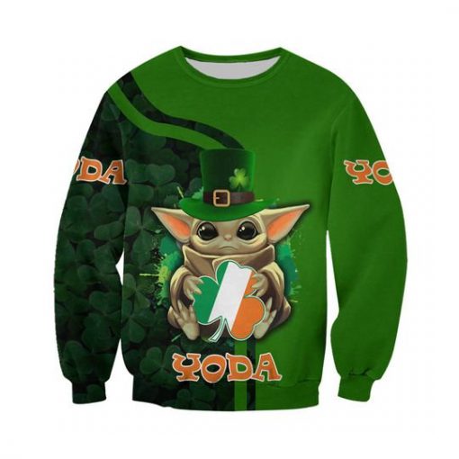 Baby yoda saint patricks day clover irish flag all over printed sweatshirt
