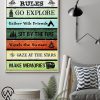 Camping rules go explore gather with friends poster