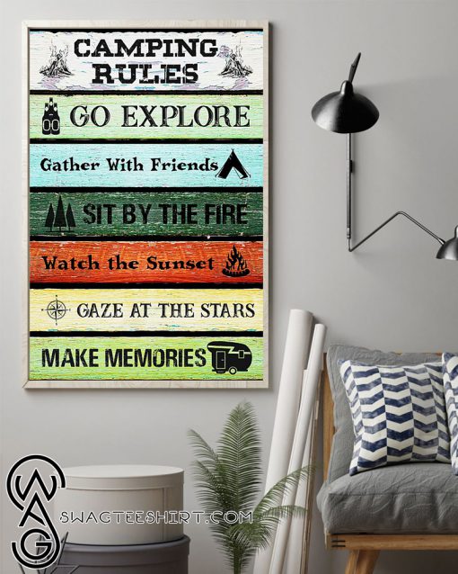 Camping rules go explore gather with friends poster