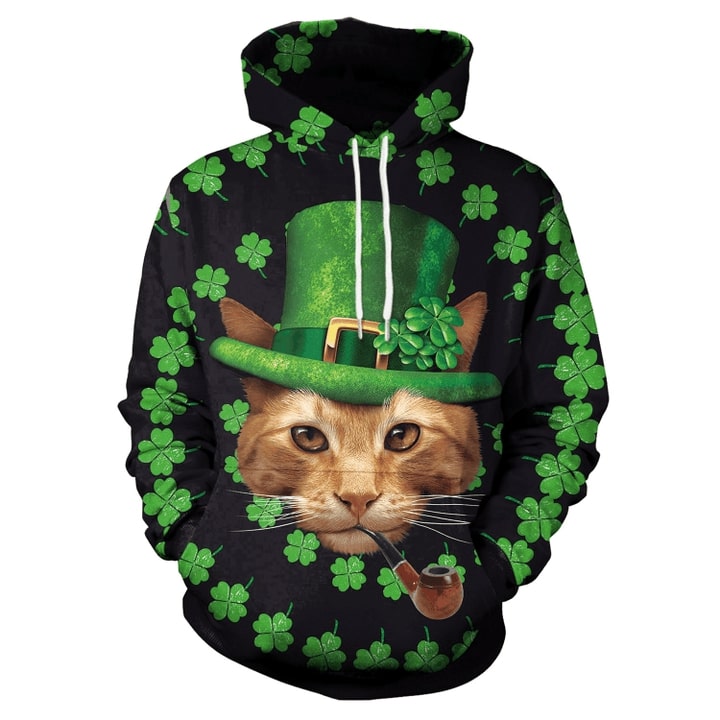 Cat st patricks day shamrock clover full printing hoodie 1