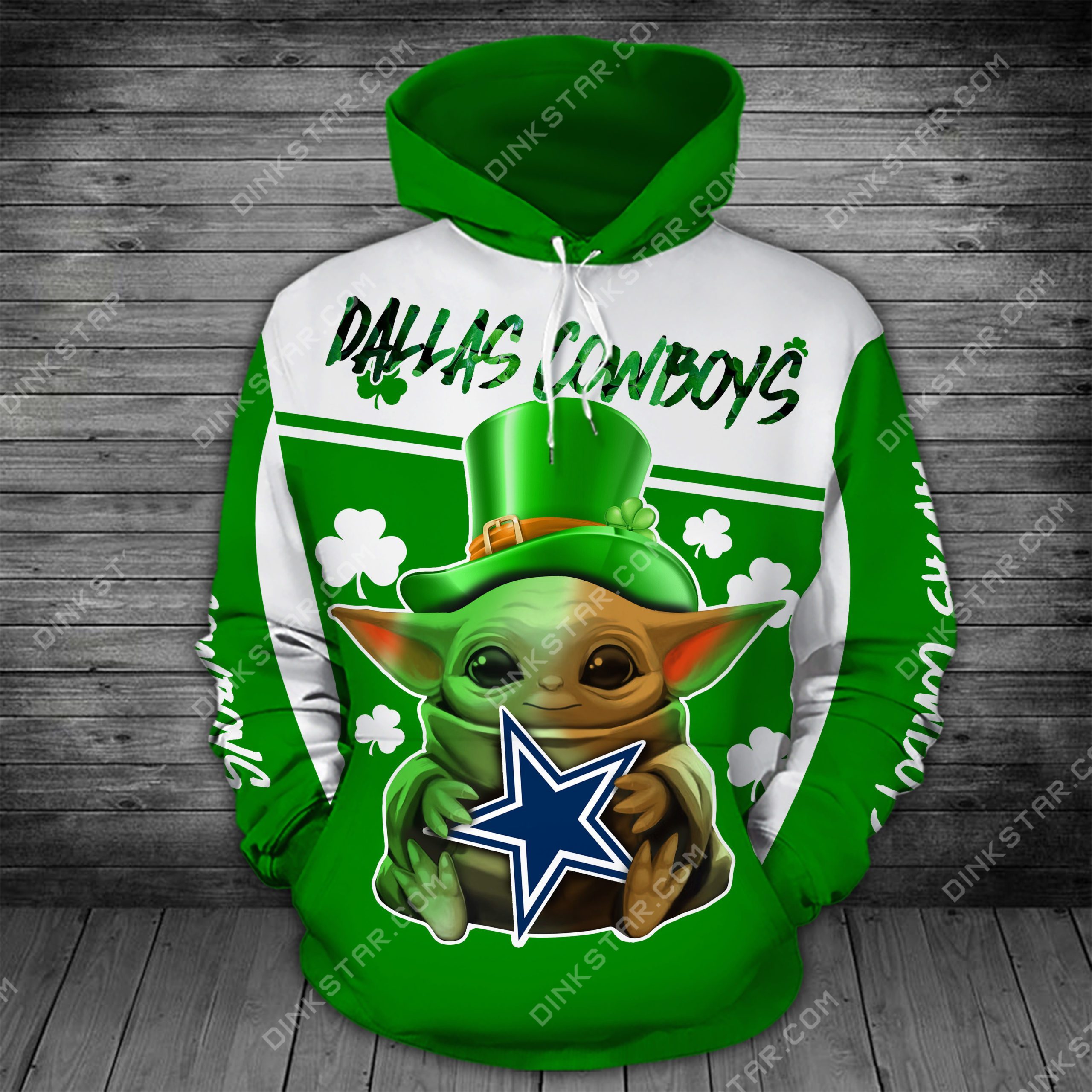 Dallas cowboys baby yoda saint patrick's day full printing hoodie