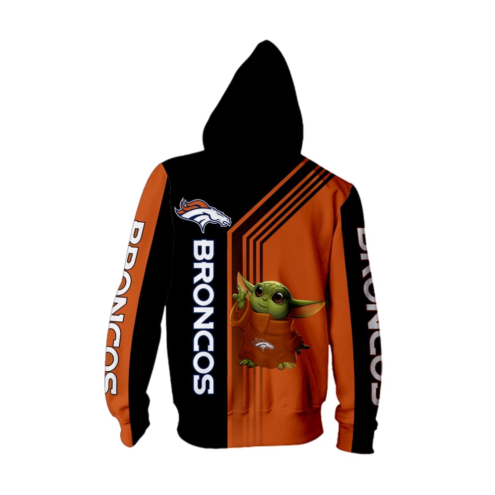Denver broncos baby yoda full printing zip hoodie - back