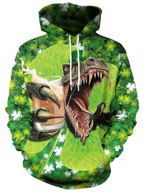 Dinosaurs beer saint patrick's day all over printed hoodie 1