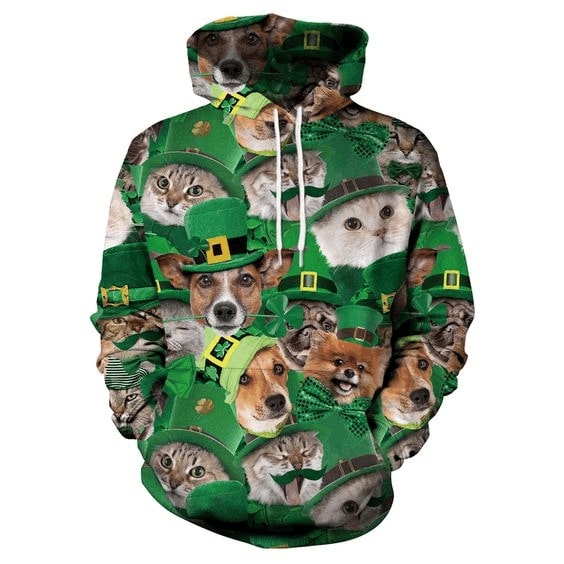 Dog and cat saint patrick's day full printing hoodie 1