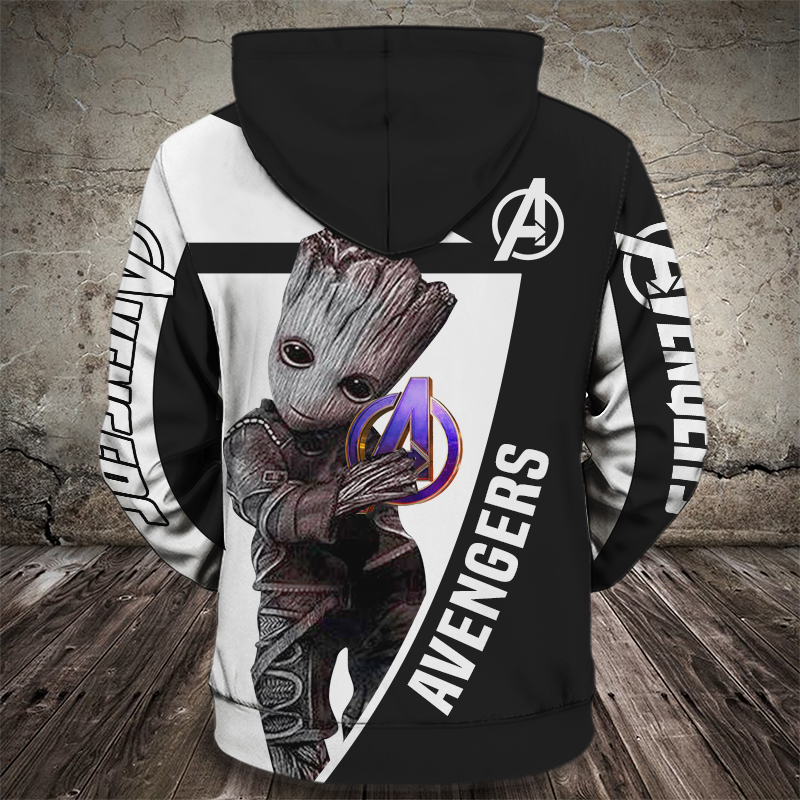 Groot hug avengers logo all over printed hoodie - back 1
