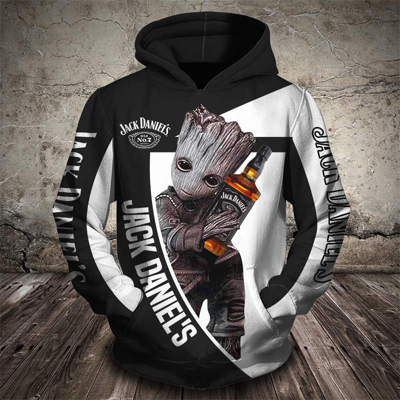 Groot hug jack daniel's logo all over print hoodie 1