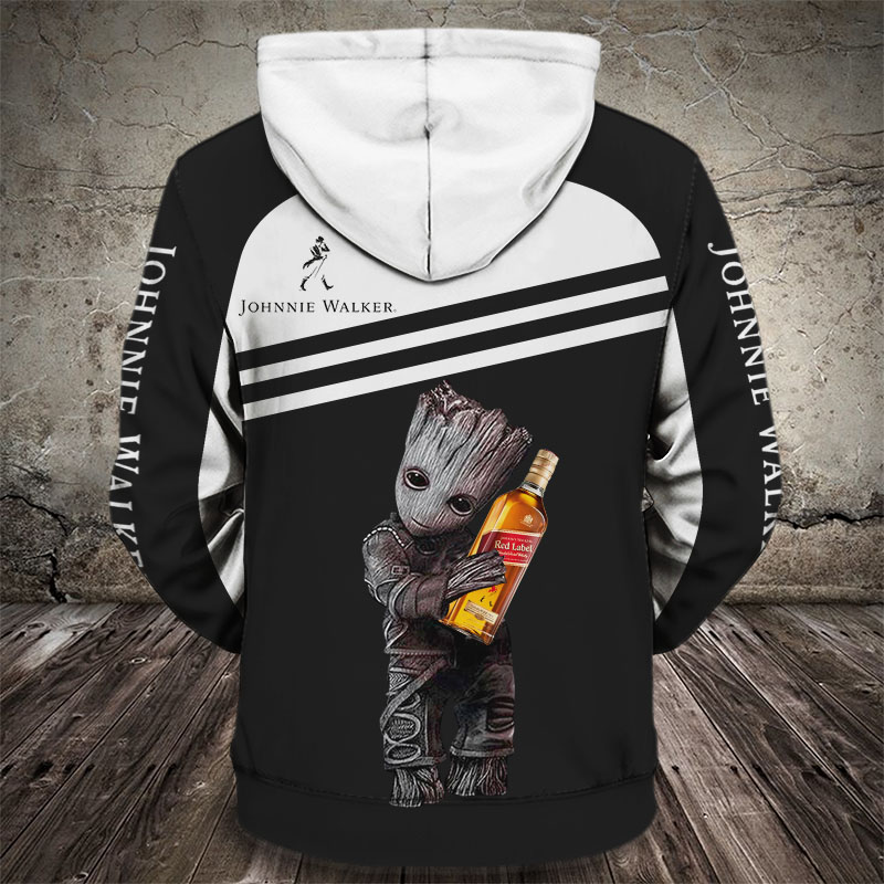 Groot hug johnnie walker full printing hoodie - back 1