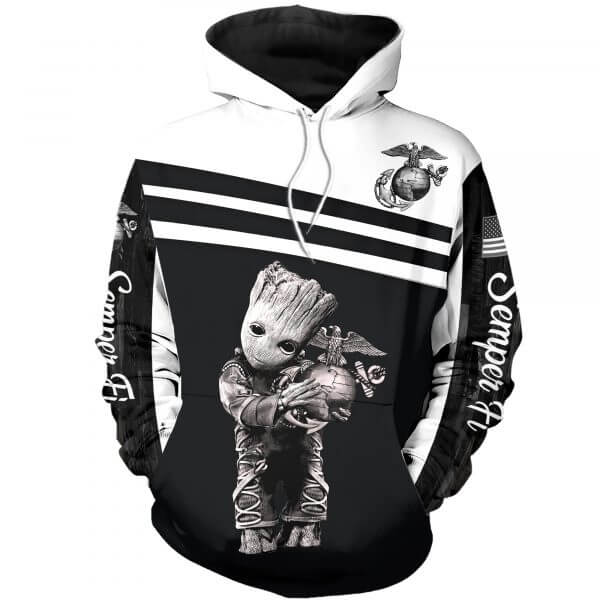 Groot hug us marine corps full printing hoodie