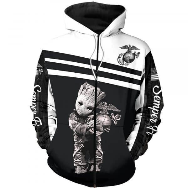 Groot hug us marine corps full printing zip hoodie