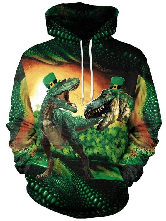 Happy st pat t-rex day st patrick's day full printing hoodie 1