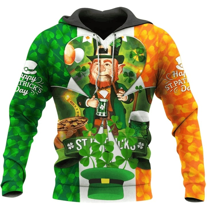 Irish flag leprechaun saint patrick's day full printing hoodie