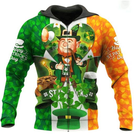Irish flag leprechaun saint patrick's day full printing zip hoodie
