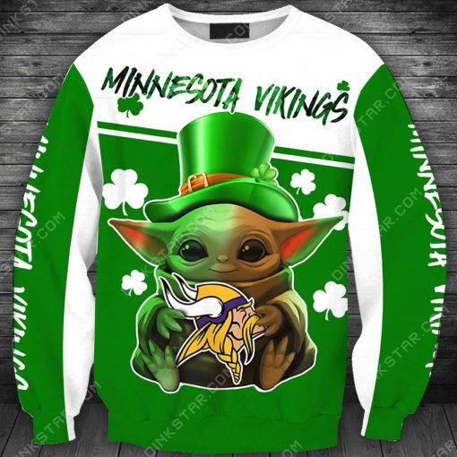 Minnesota vikings baby yoda saint patrick's day full printing sweatshirt