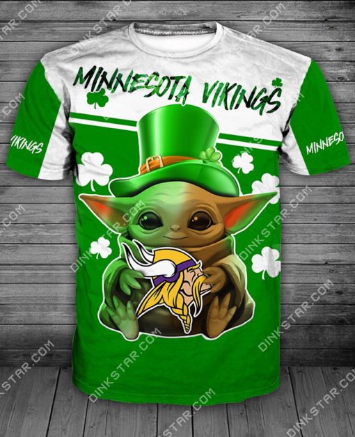 Minnesota vikings baby yoda saint patrick's day full printing tshirt