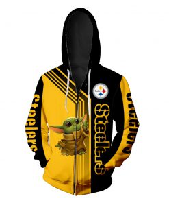 Pittsburgh steelers baby yoda all over print zip hoodie