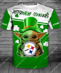 Pittsburgh steelers baby yoda saint patrick's day full printing tshirt