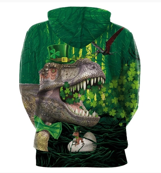 Saint patrick's day dinosaurs full printing hoodie - back 1