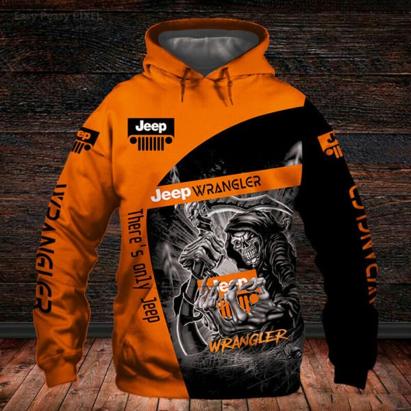 Skull jeep wrangler there's only jeep full printing hoodie 1