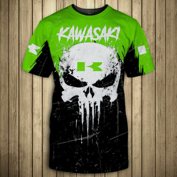 Skull kawasaki motorcycles full printing tshirt 1