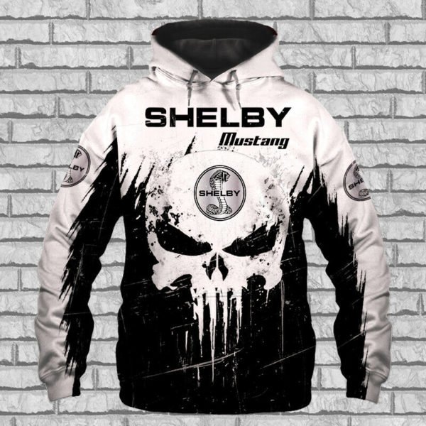 Skull mustang shelby all over printed hoodie