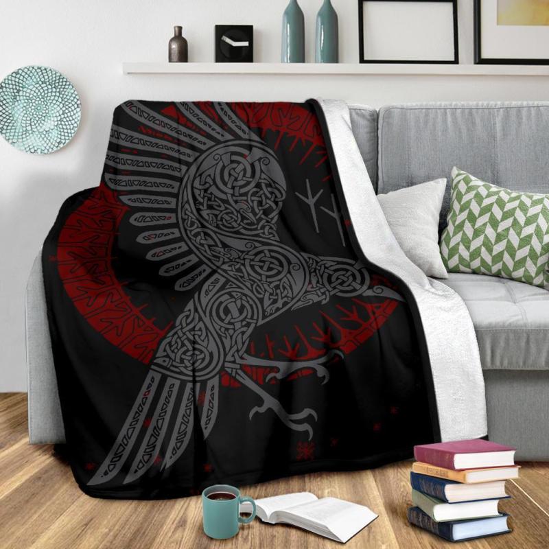 Viking raven all over printed blanket 2