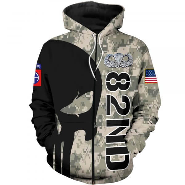 82nd airborne division skull full printing zip hoodie