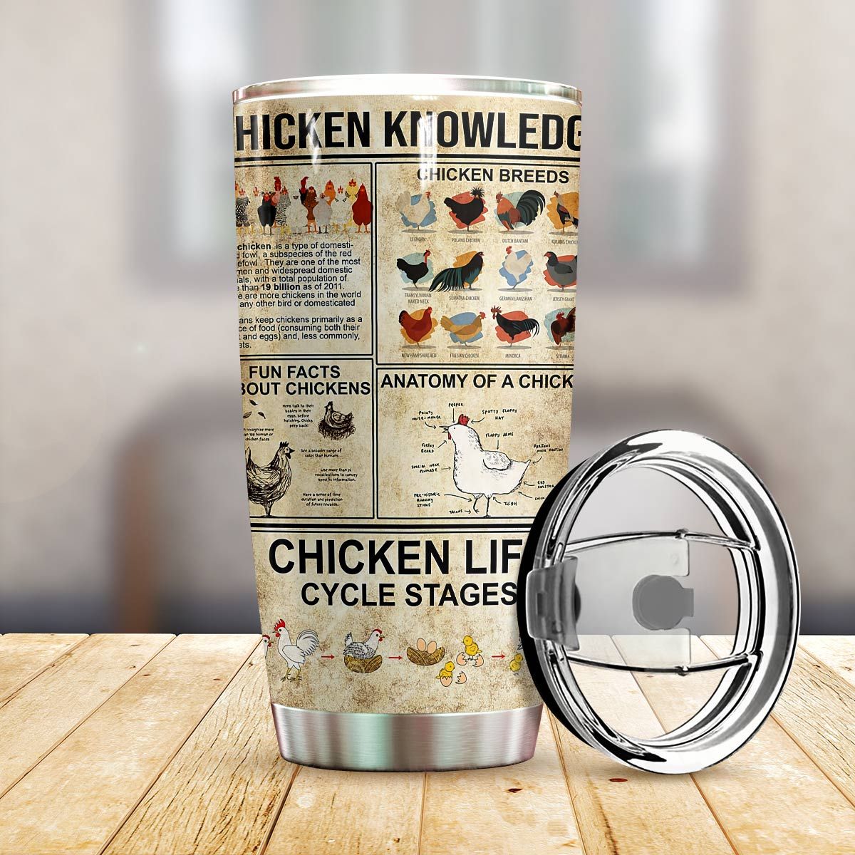 Chicken knowledge full over print tumbler 3