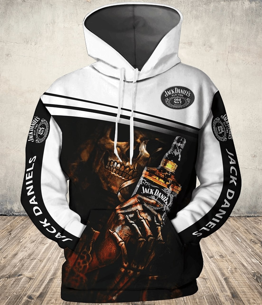 Death skull and jack daniel's all over print hoodie 1