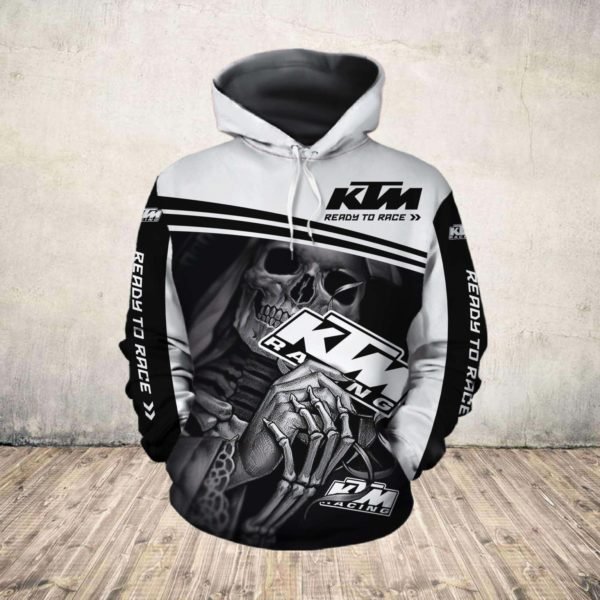 Death skull ktm ready to race all over print hoodie