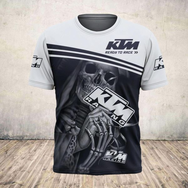 Death skull ktm ready to race all over print tshirt