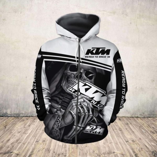 Death skull ktm ready to race all over print zip hoodie