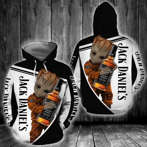 Groot hold jack daniel's whiskey all over print hoodie