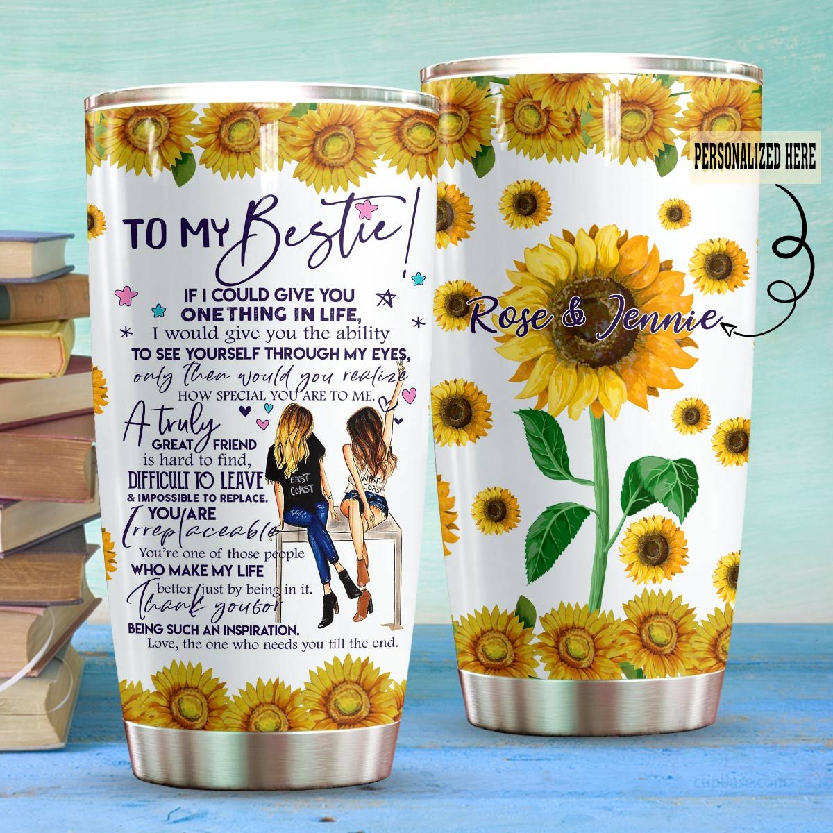 Personalized best friend to my bestie all over printed tumbler 1