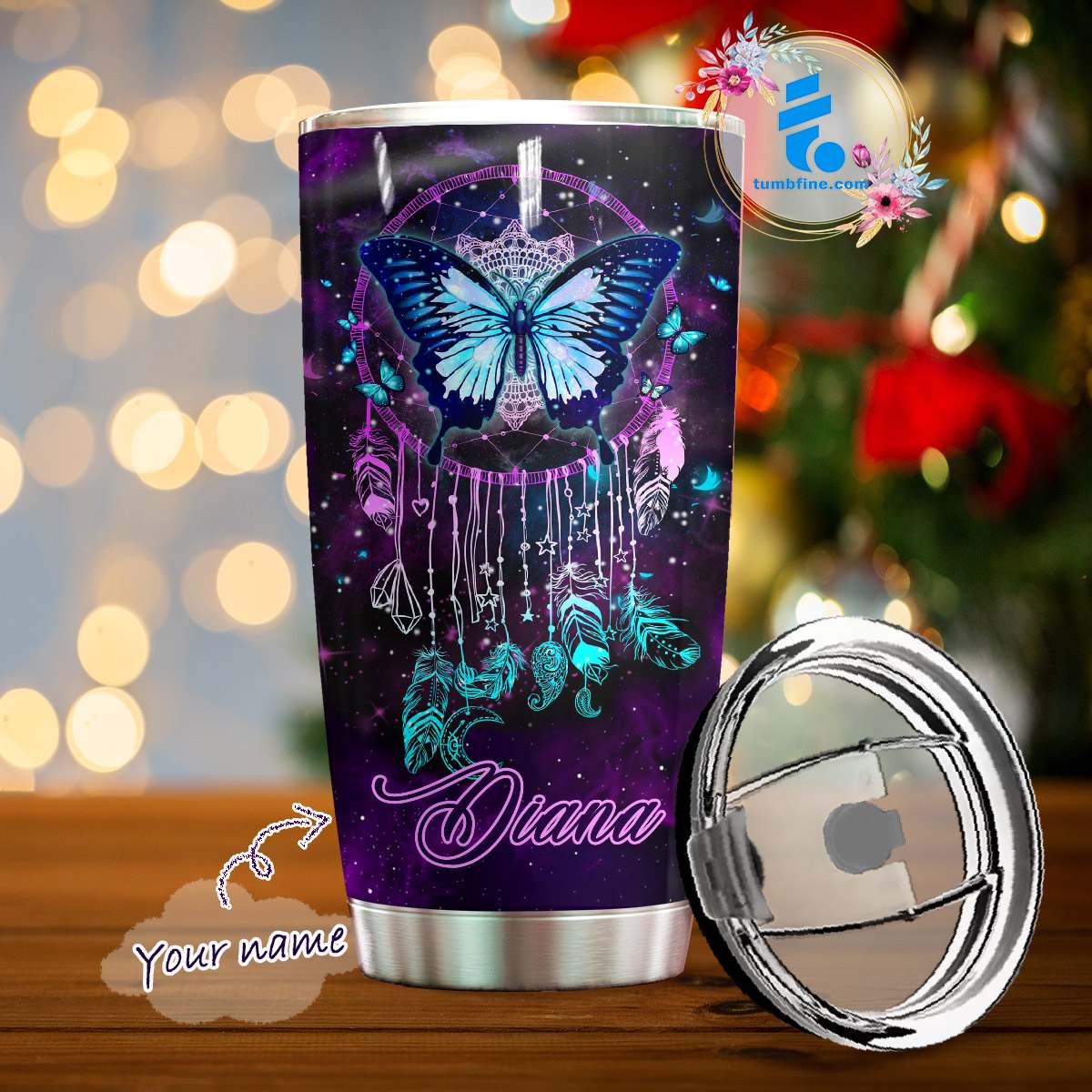 Personalized night butterfly full over print tumbler 1