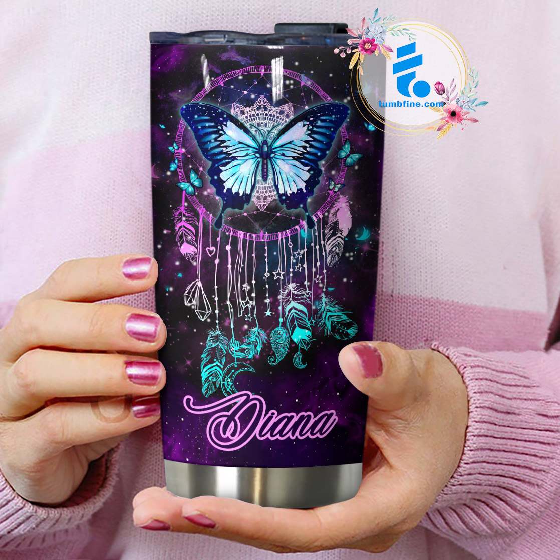 Personalized night butterfly full over print tumbler 2