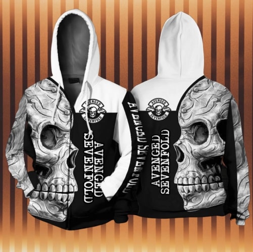 Skull avenged sevenfold band all over print zip hoodie