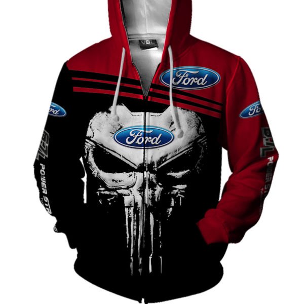 Skull ford logo full printing zip hoodie