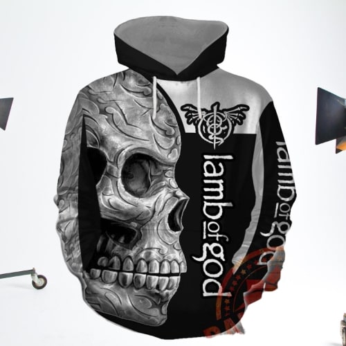 Skull lamb of god rock band full printing hoodie
