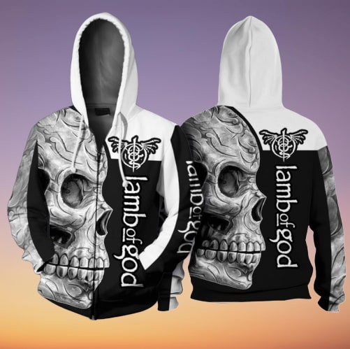 Skull lamb of god rock band full printing zip hoodie