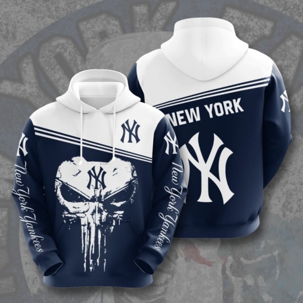 Skull new york yankees all over printed hoodie 1