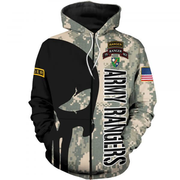 Skull united states army rangers full printing zip hoodie