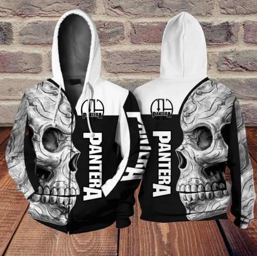 Sugar skull pantera band full printing zip hoodie