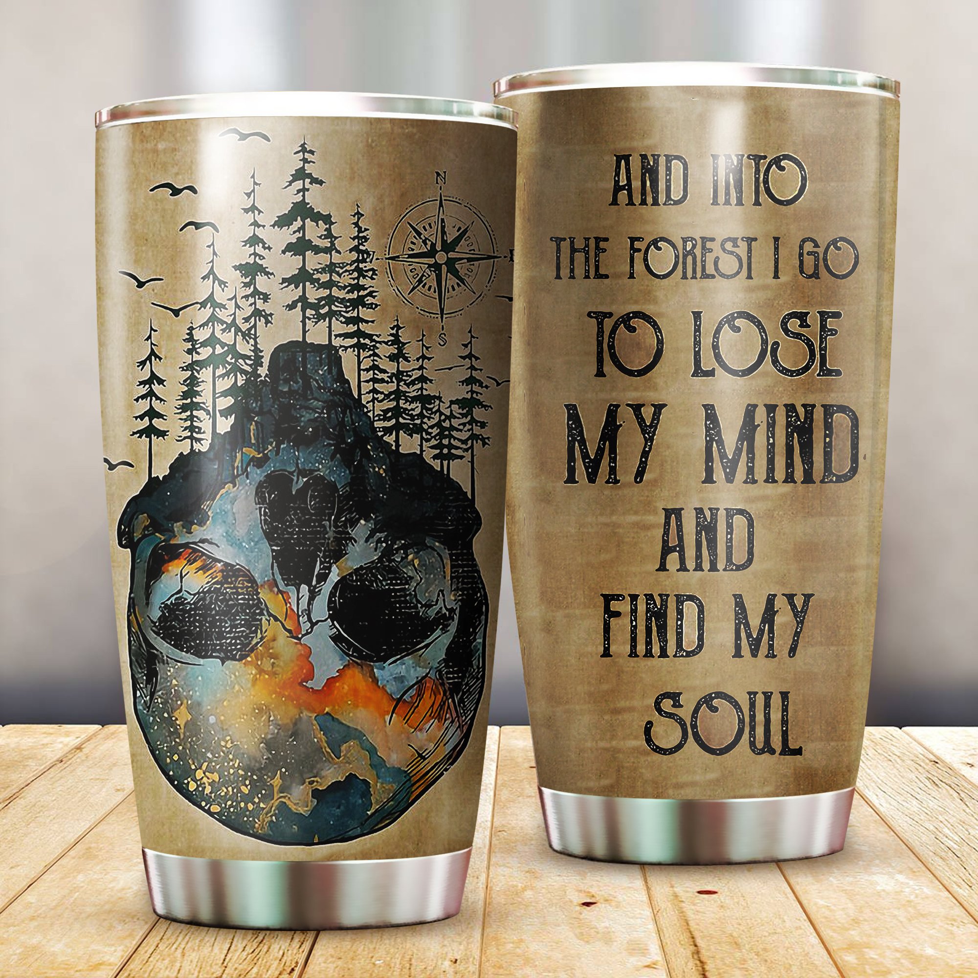 Into the forest i go to lose my mind and find my soul forest skull tumbler 1