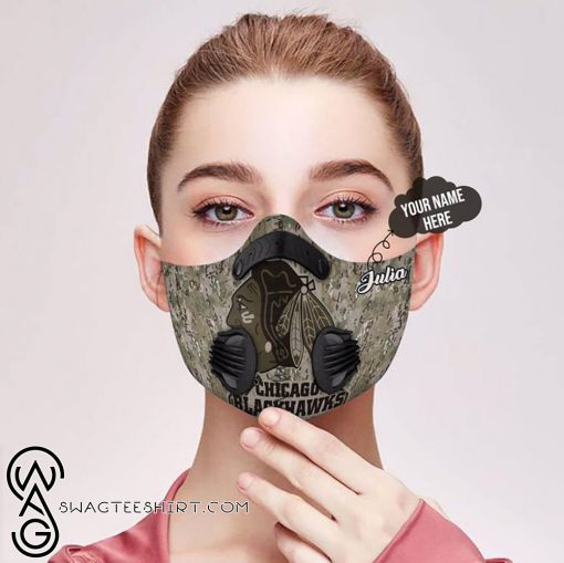 Personalized chicago blackhawks camo filter activated carbon face mask